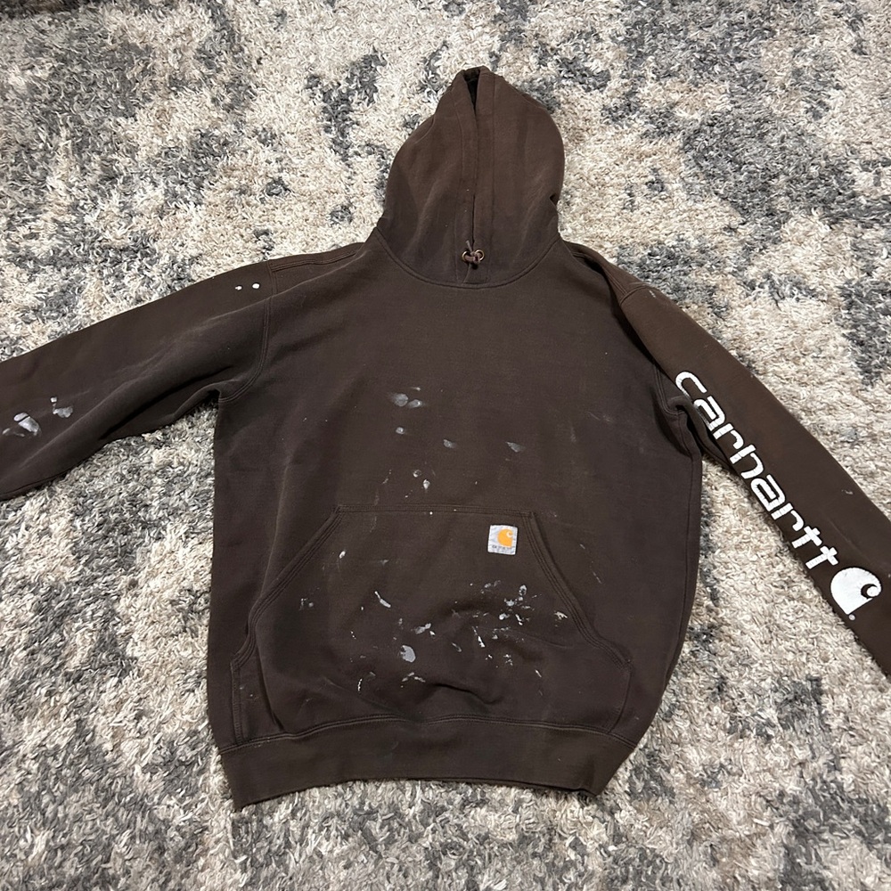 Carhartt Men's Dark Brown Hoodie with Logo